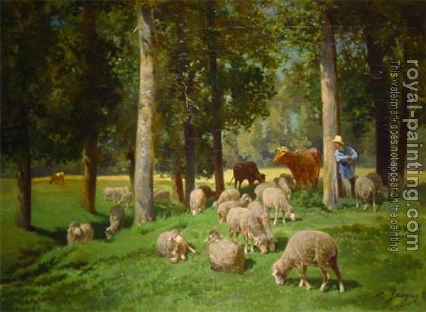 Charles Emile Jacque : Landscape with Sheep